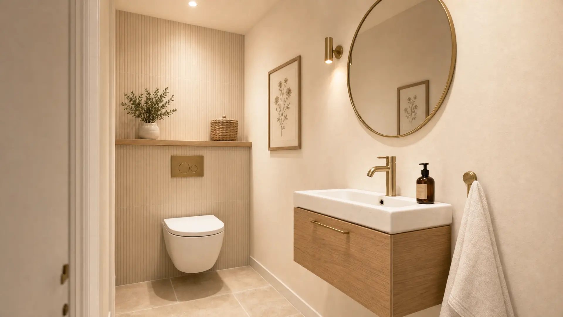 Gäste-WC im Landhausstil mit Holzwaschtisch