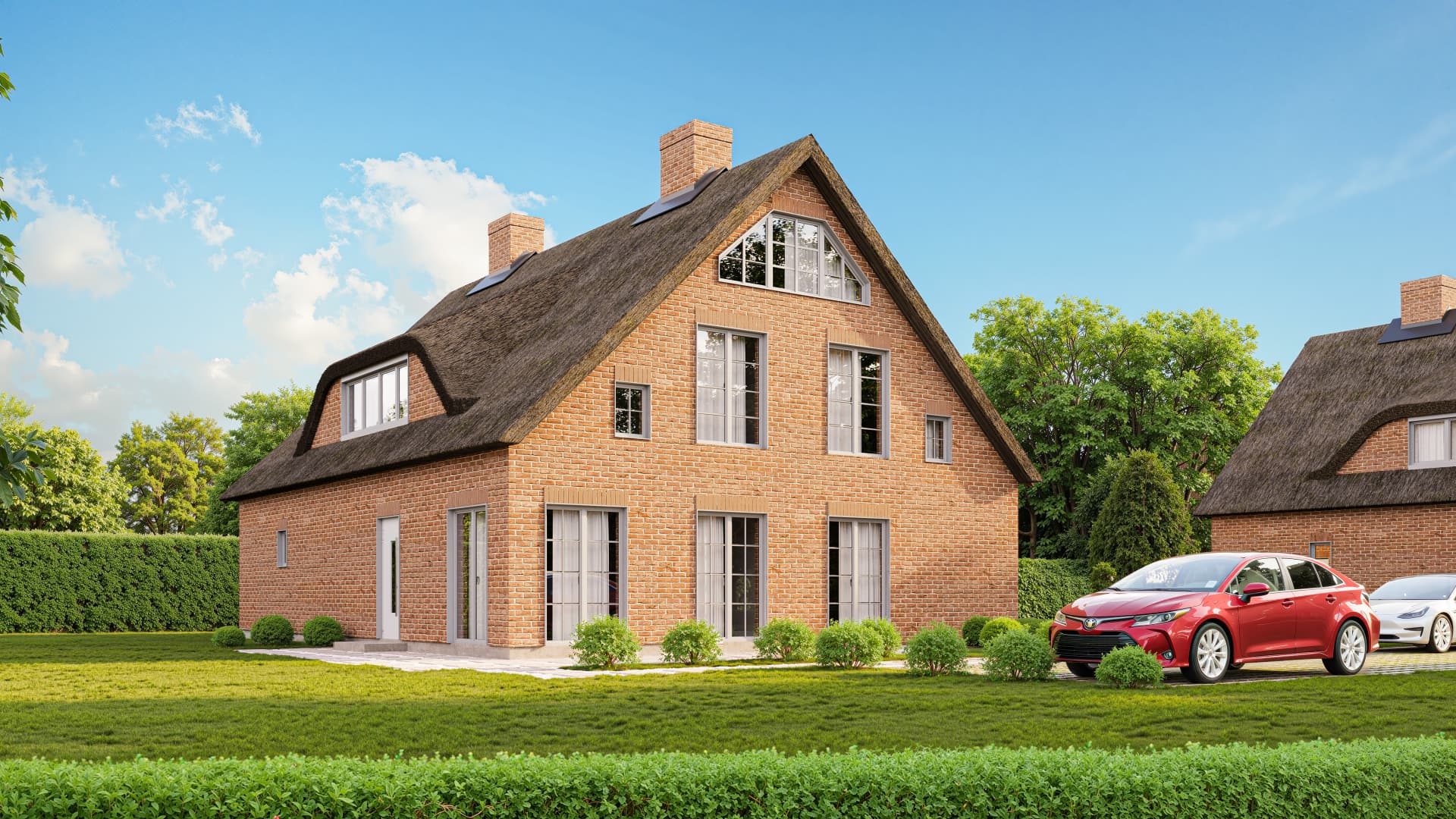 Haus 2 – Giebelansicht mit großen Fensterachsen
