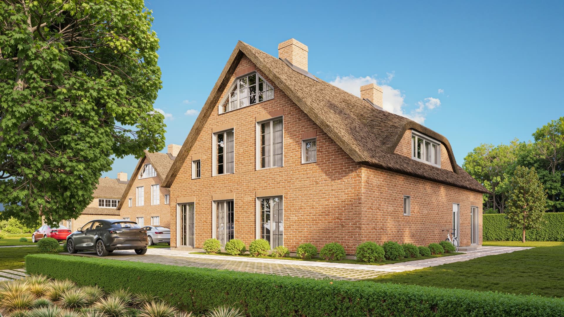 Haus 3 mit Zufahrt und PKW-Stellplätzen